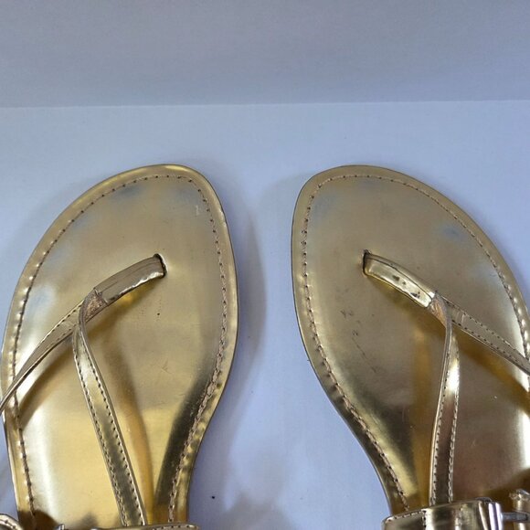 Tory Burch Ali Sandals Womens 8.5 Metallic Gold Leather Ankle Strap Thongs - Picture 8 of 10